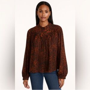 NEW Calypso Leopard Print Relaxed Fit Sheer blouse with gold thread accent
